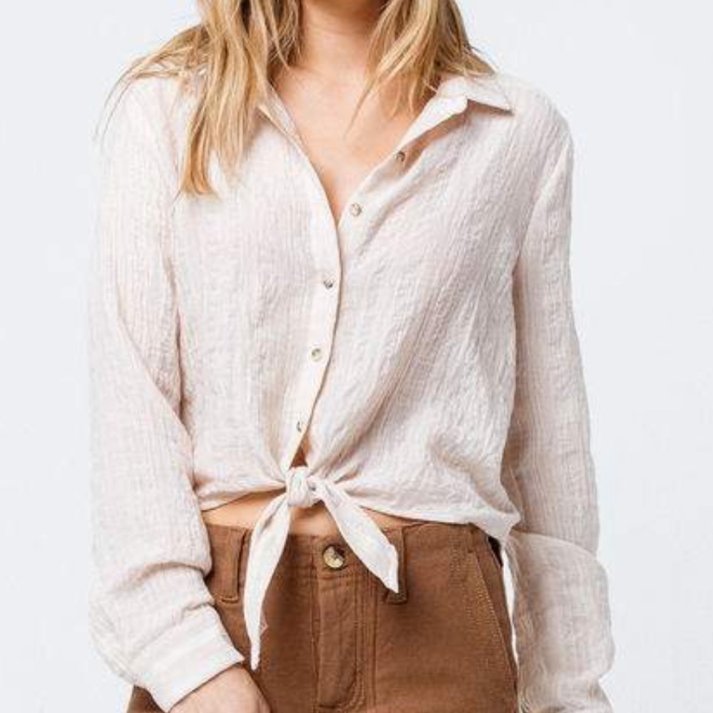 Button Front Peach Womens Tie Front Top
